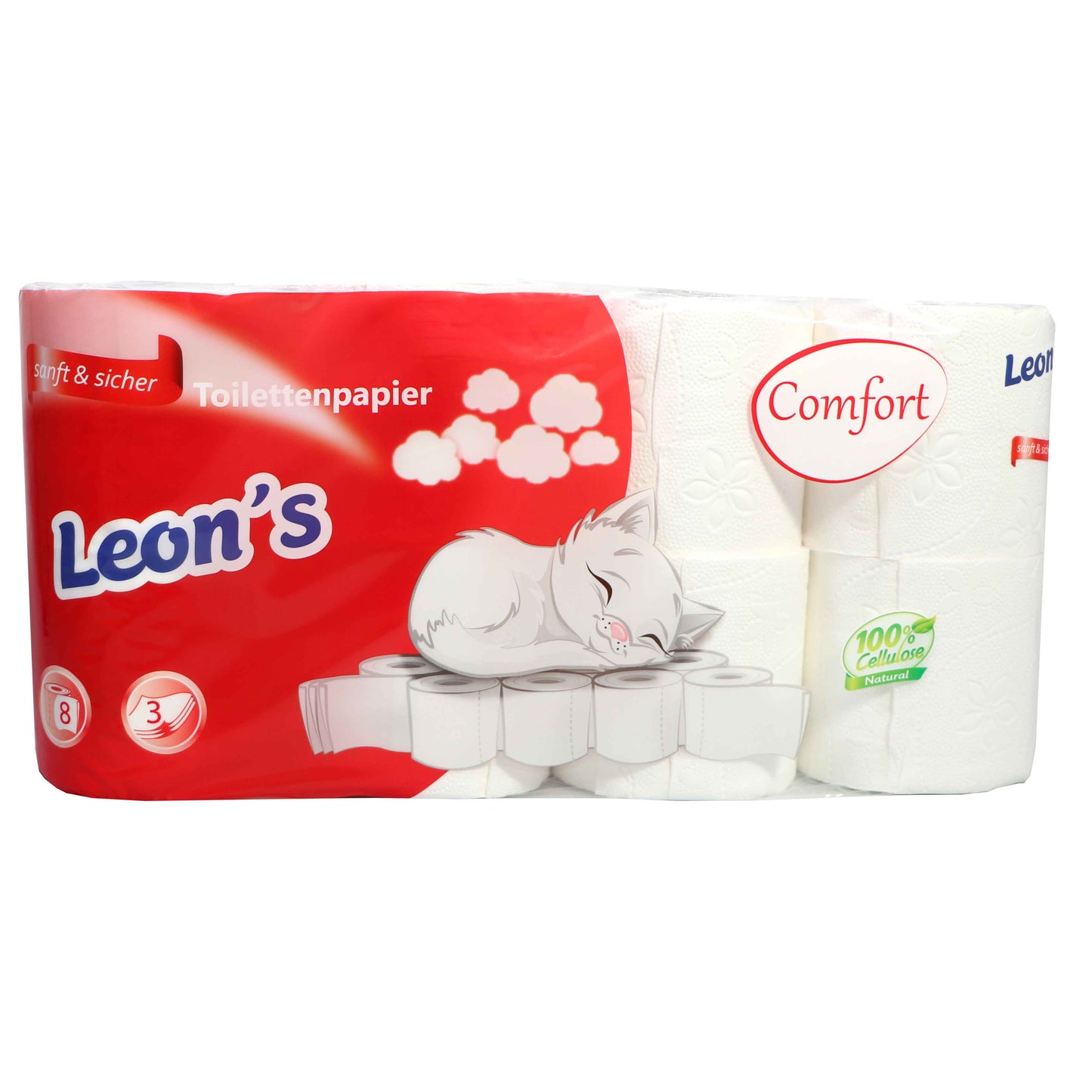 LEON`S Comfort Toilettenpapier 3-lagig (96 Rollen / 250 Blatt pro Rolle) - Pro Rolle 0,46 € / Pro 50 Blatt 0,092 €