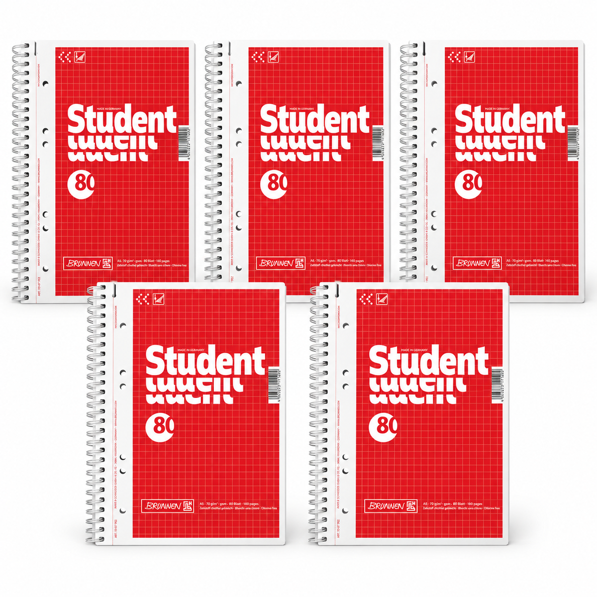 Collegeblock DIN A5 kariert 80 Bl. ECF/holzfrei 6-fach Lochung 5 Stück