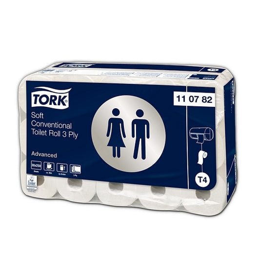 TORK Toilettenpapier T4 Advanced Soft 3-lagig (30 Rollen / 250 Blatt pro Rolle) - Pro Rolle 0,83 € / Pro 50 Blatt 0,166 €