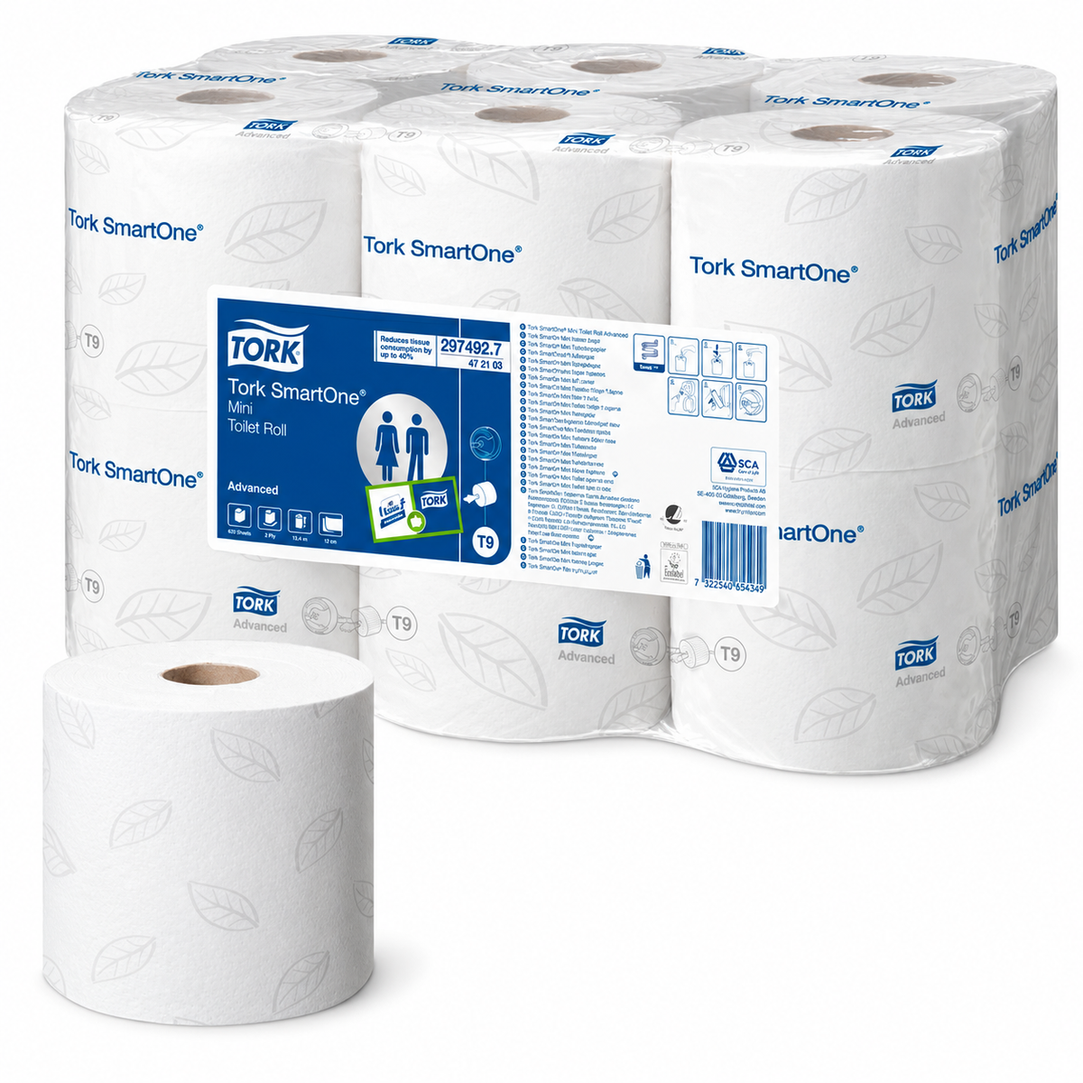 TORK Toilettenpapier SmartOne® T9 Mini 2-lagig, 12 Rollen