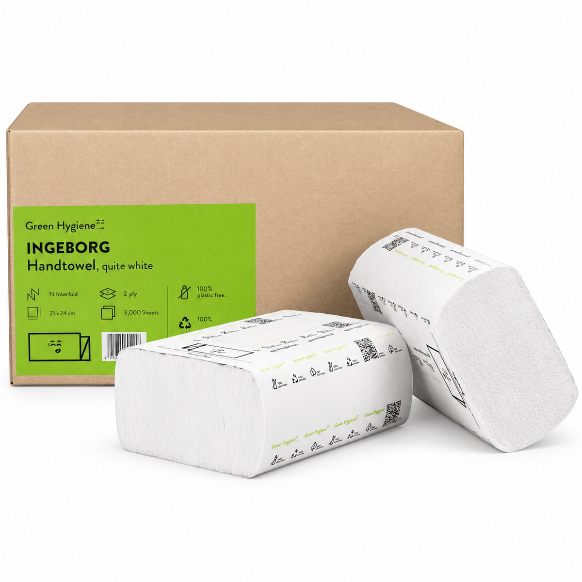 Green Hygiene® Papierhandtücher INGEBORG Interfold-Falzung 2-lagig weiß, 3.000 Tücher