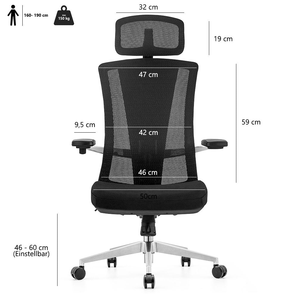 LASER PLUS Ergonomischer Bürostuhl / Schreibtischstuhl ATLAS mit Synchronmechanik, Mesh-Gewebe und leisen Doppelrollen