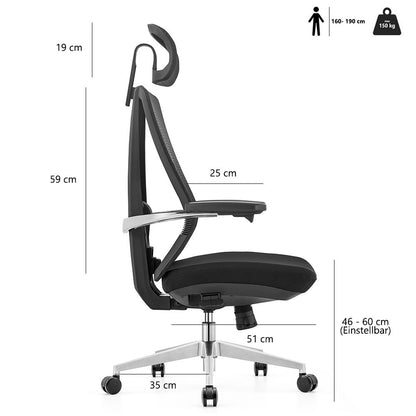 LASER PLUS Ergonomischer Bürostuhl / Schreibtischstuhl ATLAS mit Synchronmechanik, Mesh-Gewebe und leisen Doppelrollen