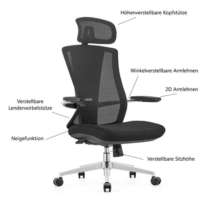 LASER PLUS Ergonomischer Bürostuhl / Schreibtischstuhl ATLAS mit Synchronmechanik, Mesh-Gewebe und leisen Doppelrollen