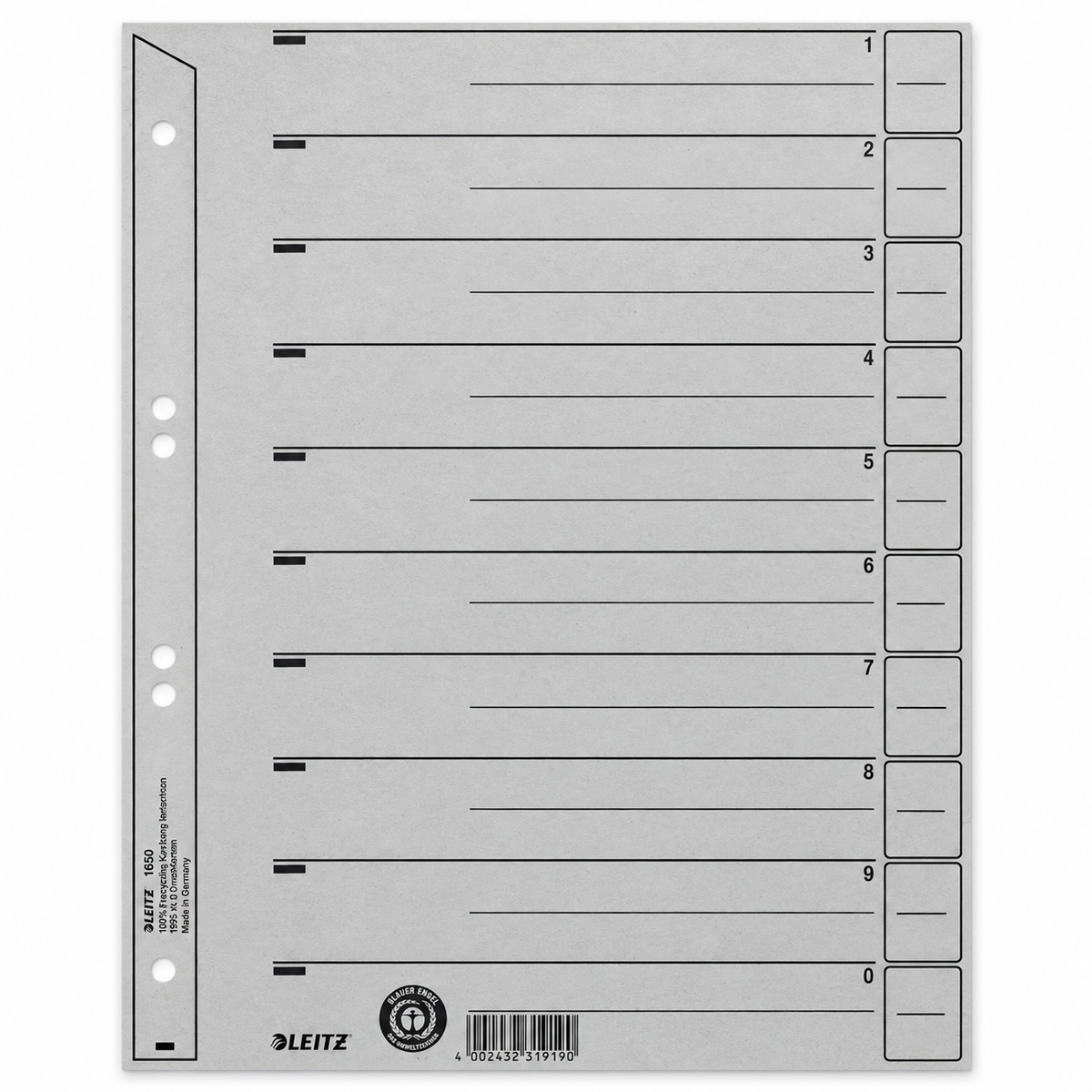 Leitz Trennblatt Kraftkarton Grau 200g 10 Blanktaben 1-0 100 Blatt