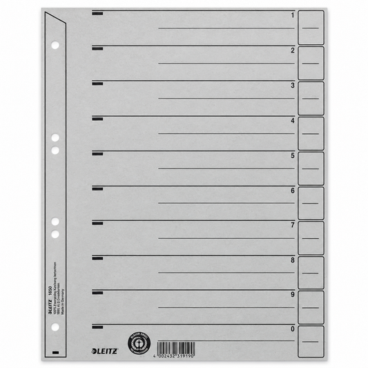 Leitz Trennblatt Kraftkarton Grau 200g 10 Blanktaben 1-0 100 Blatt
