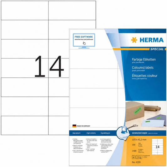 Herma Etiketten 99,1 x 42,3 weiß 100 Blatt A4 = 1200 Stück ablösbar