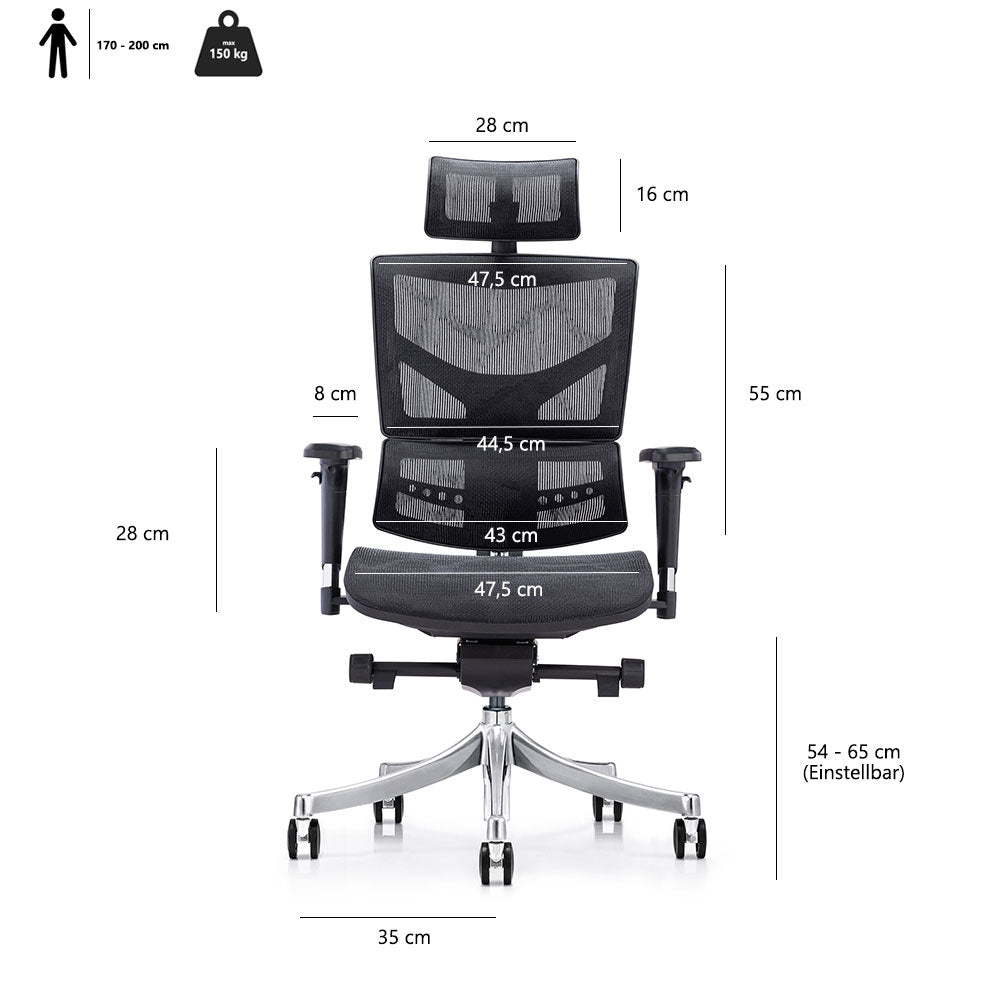 LASER PLUS Ergonomischer Bürostuhl / Schreibtischstuhl KRONOS mit Synchronmechanik, Mesh-Gewebe und leisen Doppelrollen