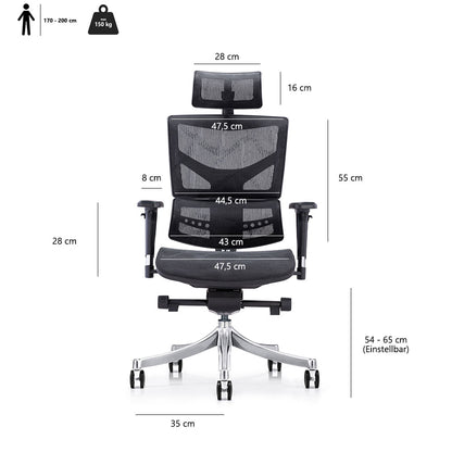 LASER PLUS Ergonomischer Bürostuhl / Schreibtischstuhl KRONOS mit Synchronmechanik, Mesh-Gewebe und leisen Doppelrollen