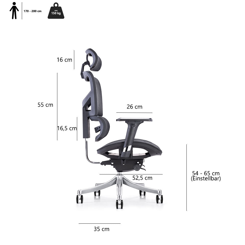 LASER PLUS Ergonomischer Bürostuhl / Schreibtischstuhl KRONOS mit Synchronmechanik, Mesh-Gewebe und leisen Doppelrollen