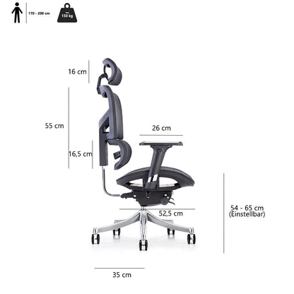 LASER PLUS Ergonomischer Bürostuhl / Schreibtischstuhl KRONOS mit Synchronmechanik, Mesh-Gewebe und leisen Doppelrollen