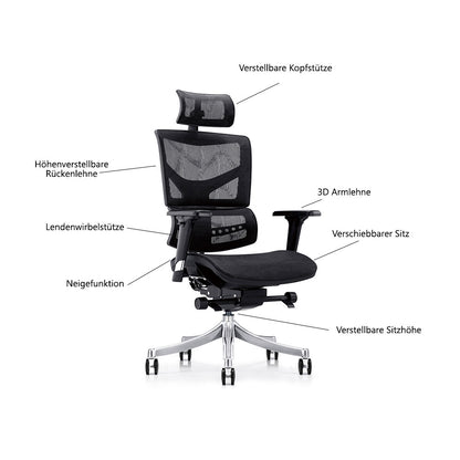 LASER PLUS Ergonomischer Bürostuhl / Schreibtischstuhl KRONOS mit Synchronmechanik, Mesh-Gewebe und leisen Doppelrollen