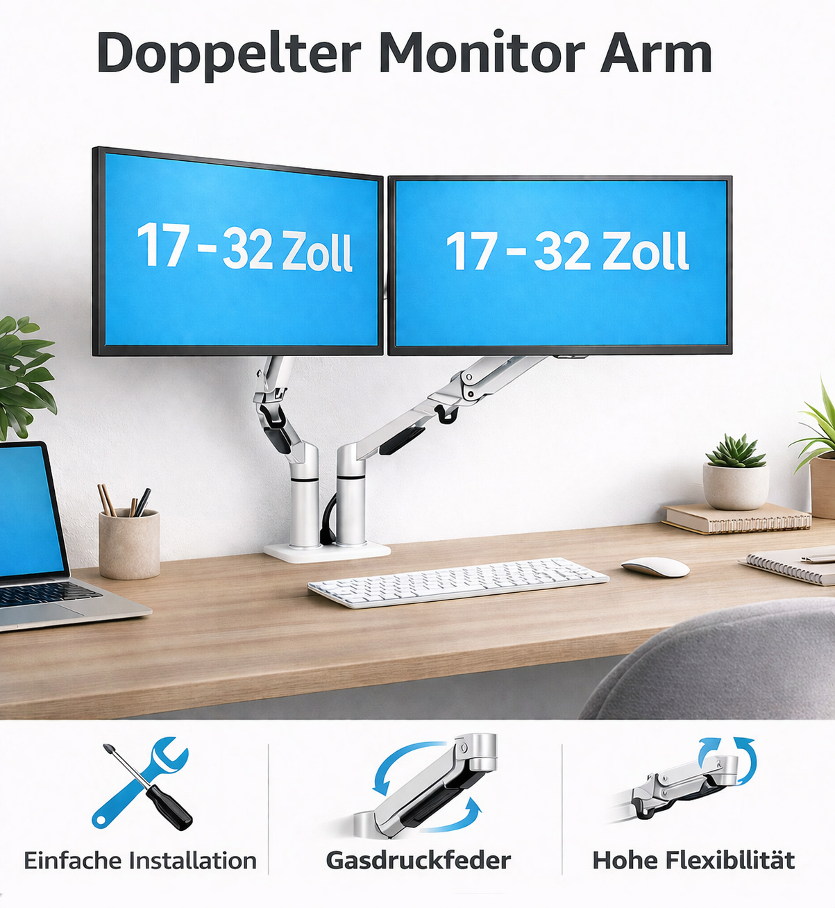 Monitorhalterung / Monitorarm für 2 Bildschirme - schwarz / weiß