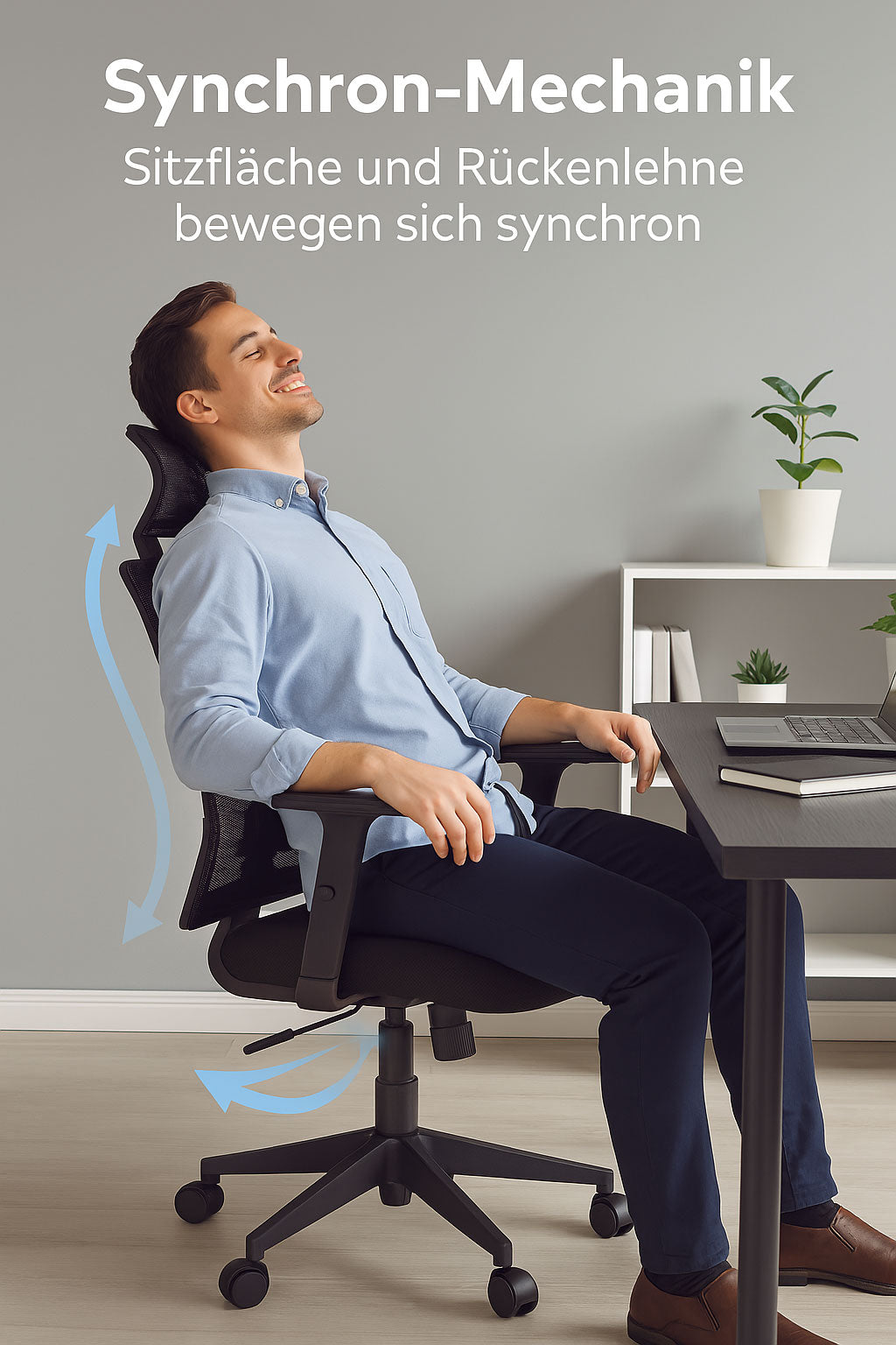 LASER PLUS Ergonomischer Bürostuhl / Schreibtischstuhl ATLAS mit Synchronmechanik, Mesh-Gewebe und leisen Doppelrollen
