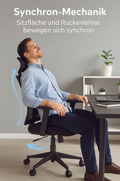 LASER PLUS Ergonomischer Bürostuhl / Schreibtischstuhl ATLAS mit Synchronmechanik, Mesh-Gewebe und leisen Doppelrollen